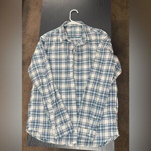 J. Crew Blue and White Plaid Button-Down Oxford Shirt